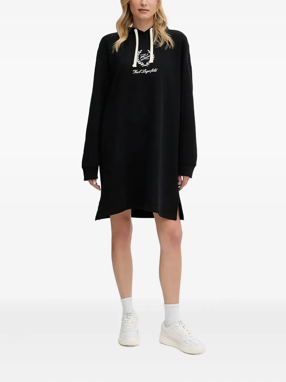 Karl Lagerfeld logo-embroidered hooded midi dress - Zwart