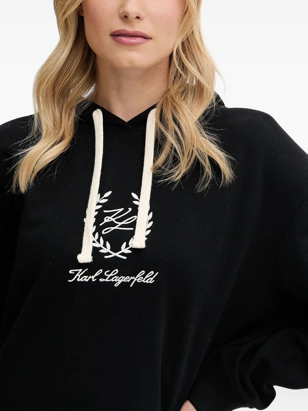 Karl Lagerfeld Midi-jurk met geborduurd logo en capuchon Zwart