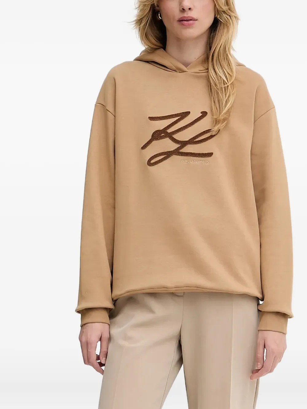 Karl Lagerfeld Hoodie met geborduurd logo Beige