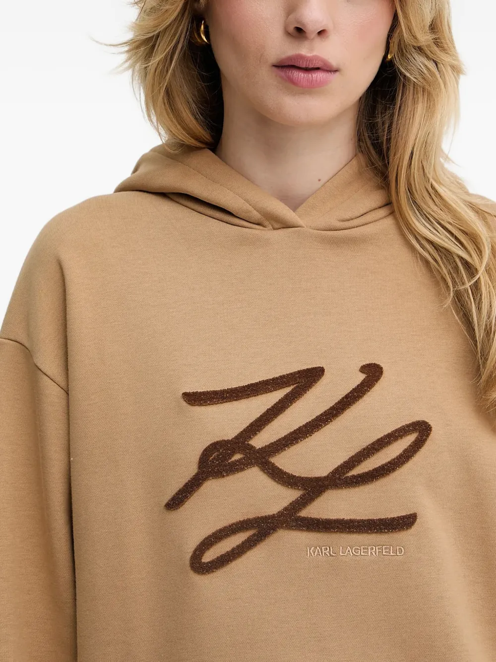 Karl Lagerfeld logo-embroidered hoodie - Beige