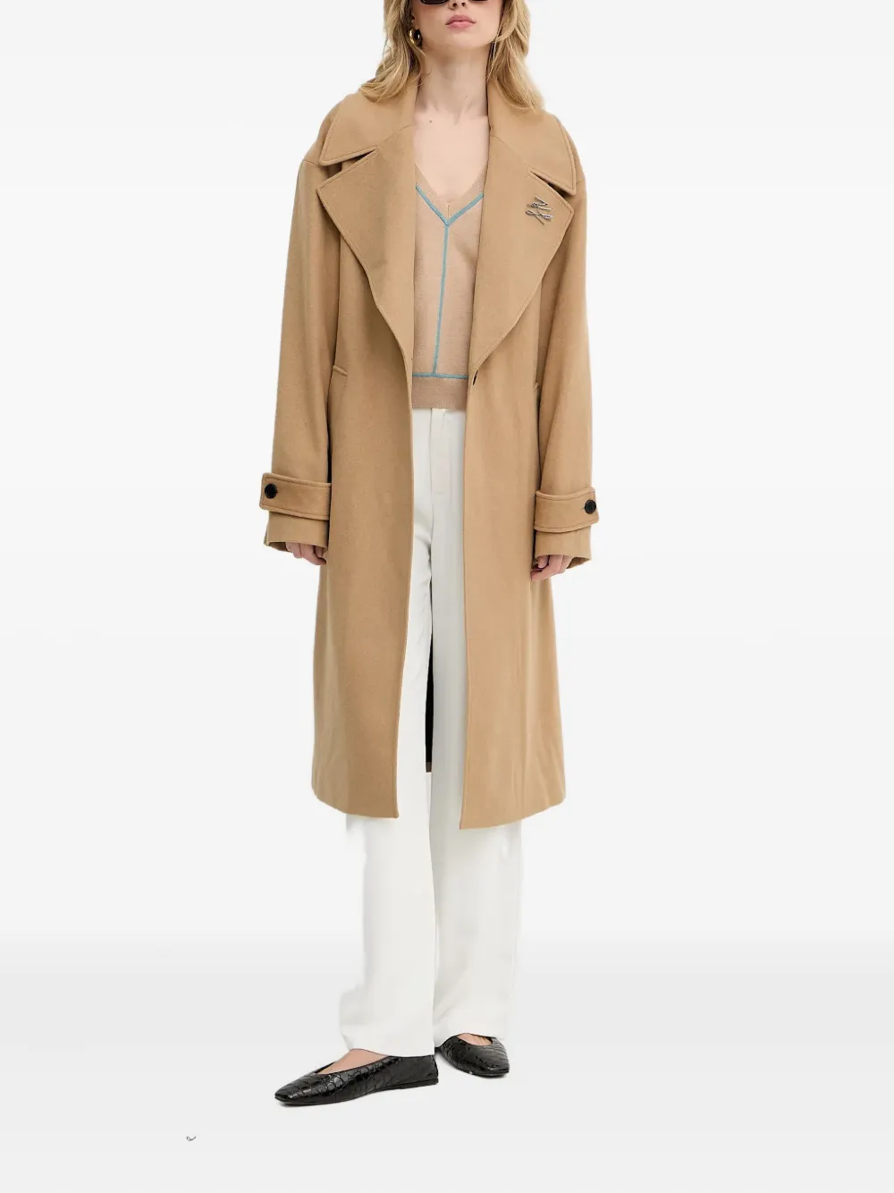 Karl Lagerfeld Jas met logoplakkaat en ceintuur Beige