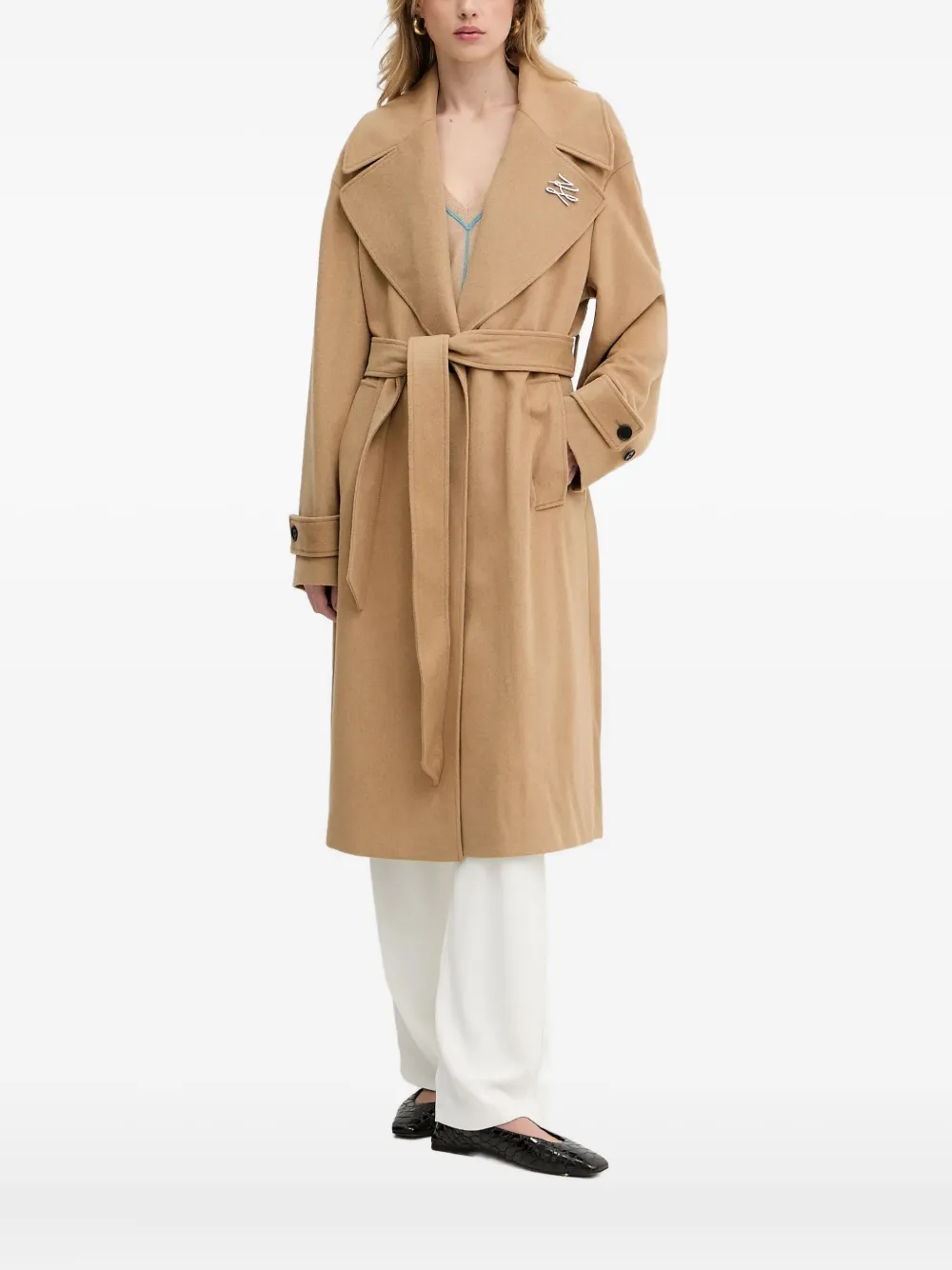 Karl Lagerfeld Jas met logoplakkaat en ceintuur Beige