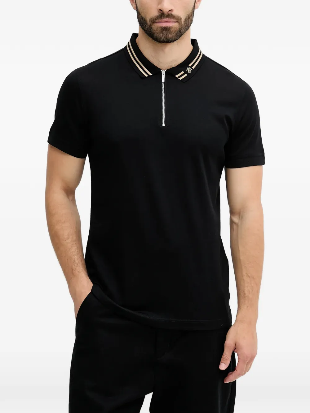 Karl Lagerfeld zip striped-collar polo shirt - Nero