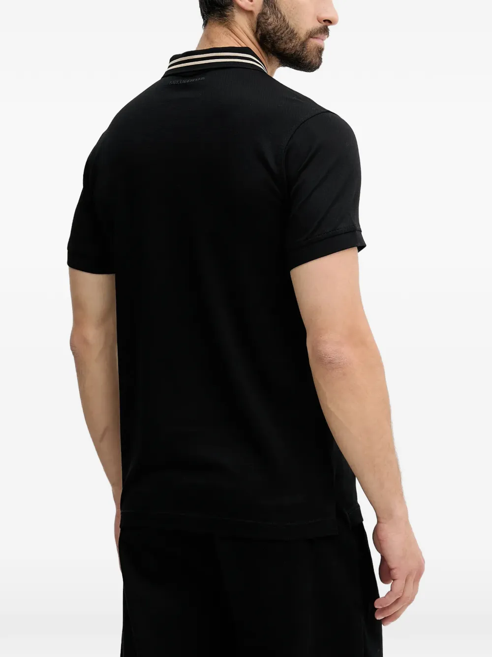 Karl Lagerfeld Zip Striped-collar Polo Shirt In Black