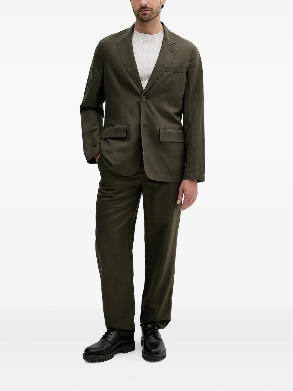 Armani Exchange single-breasted flap-pocket suit Groen