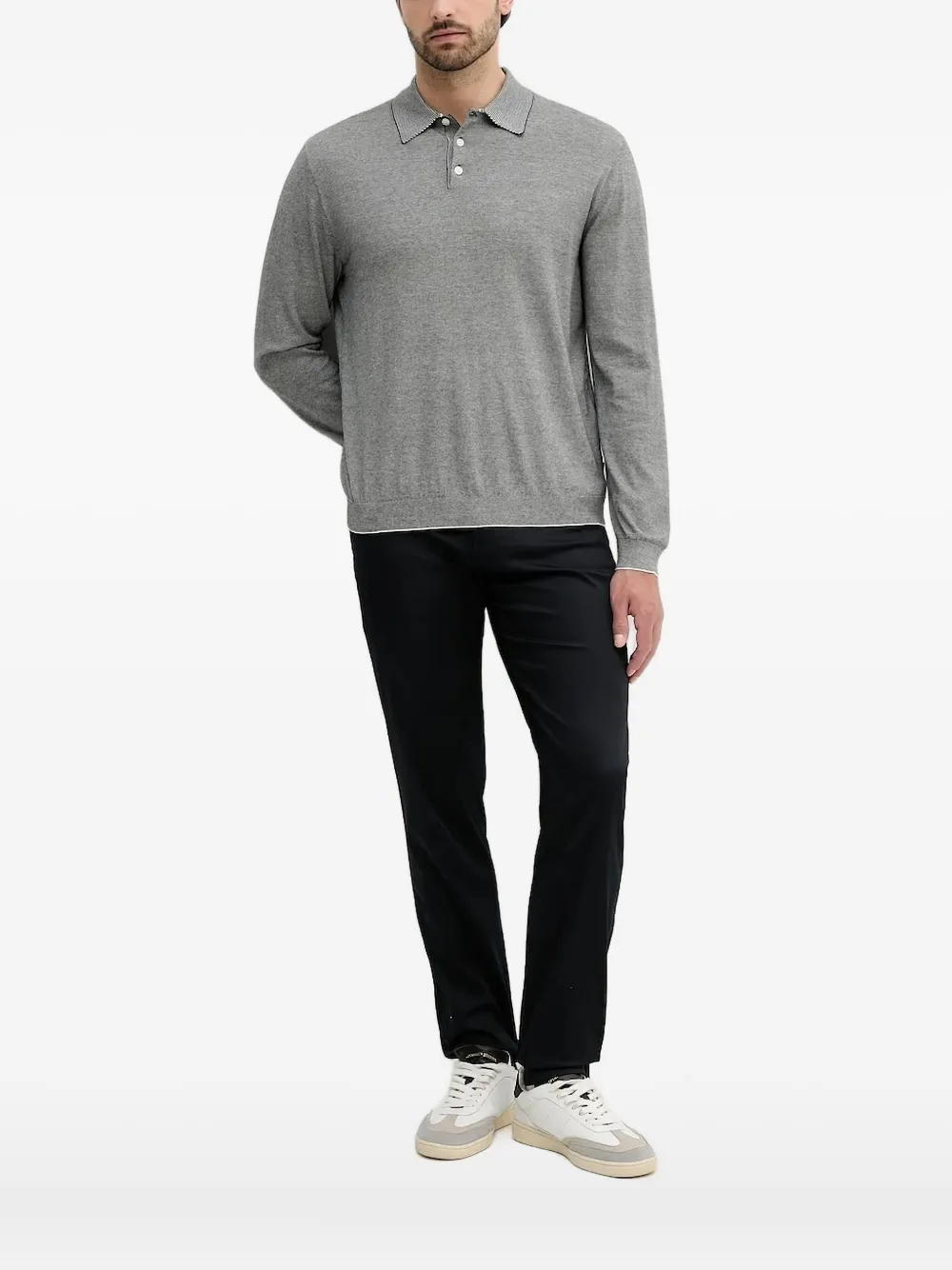 Armani Exchange long-sleeve polo shirt Zwart