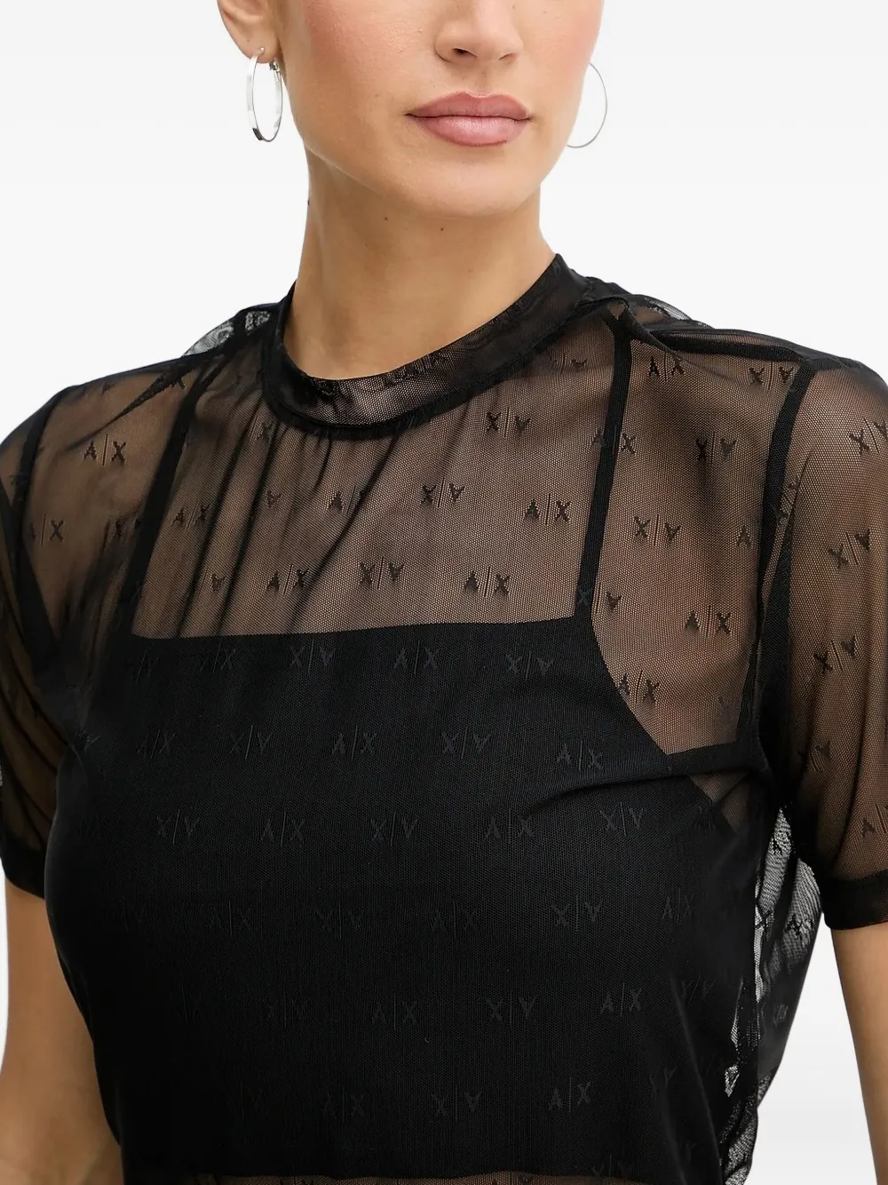 Armani Exchange Logo-pattern Mesh T-shirt In Black