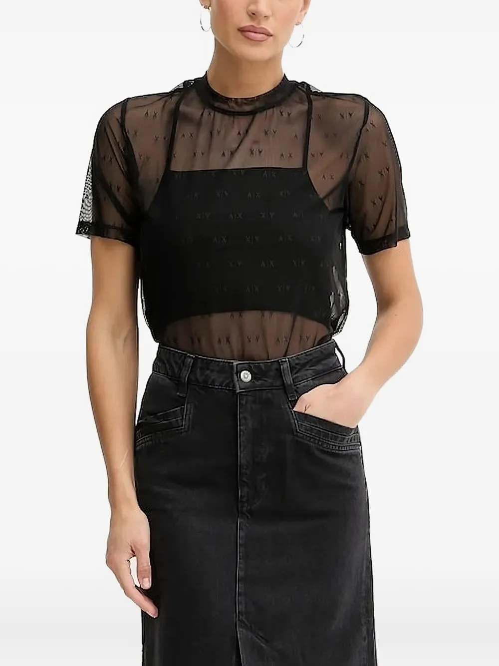 Armani Exchange Logo-pattern Mesh T-shirt In Black