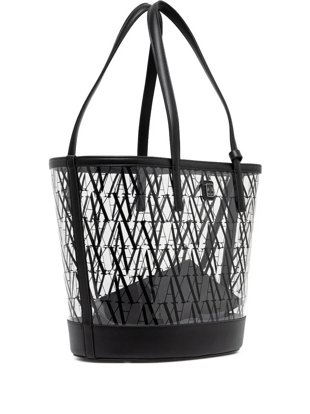 Armani Exchange all-over logo transparent tote bag Zwart
