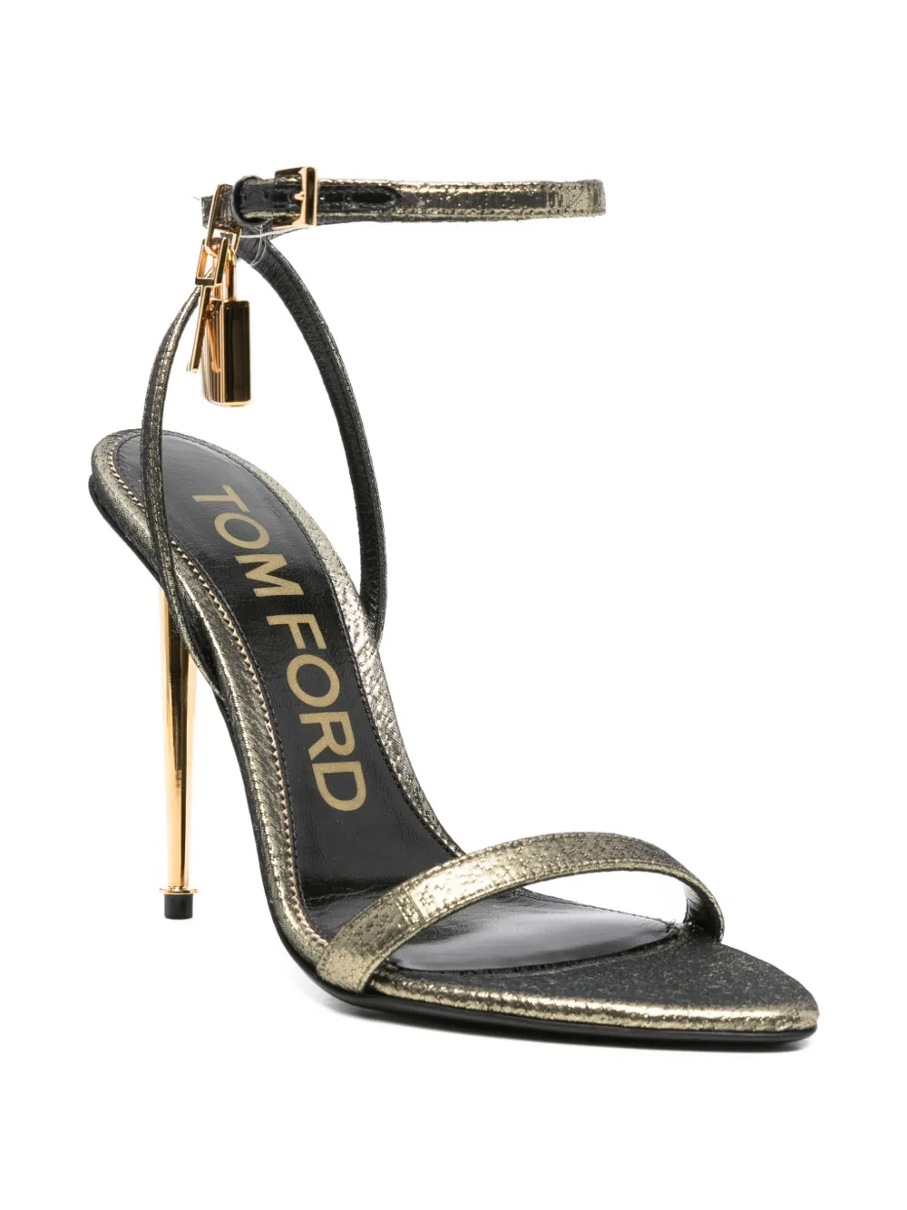 TOM FORD 115mm padlock stiletto heeled sandals Gold