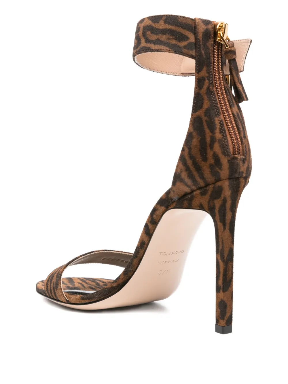 TOM FORD 105mm padlock-detail leopard-print sandals Brown
