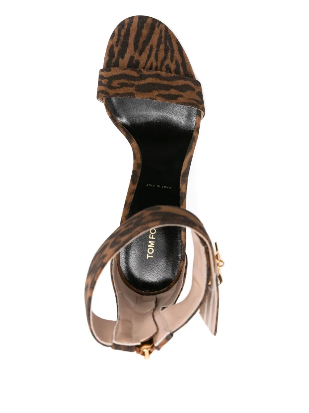 TOM FORD 105mm padlock-detail leopard-print sandals Brown