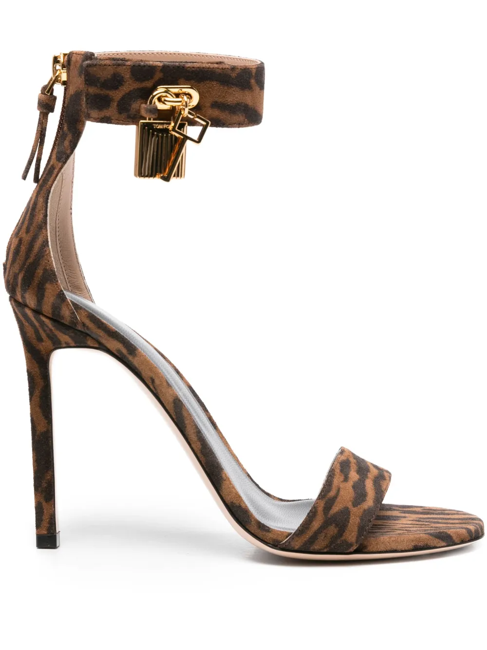 TOM FORD 105mm padlock-detail leopard-print sandals Brown