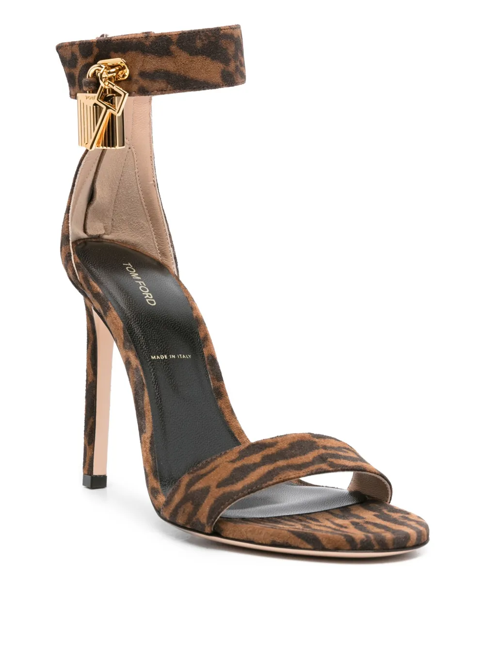 TOM FORD 105mm padlock-detail leopard-print sandals Brown