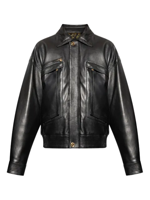 Versace flap-pocket leather jacket
