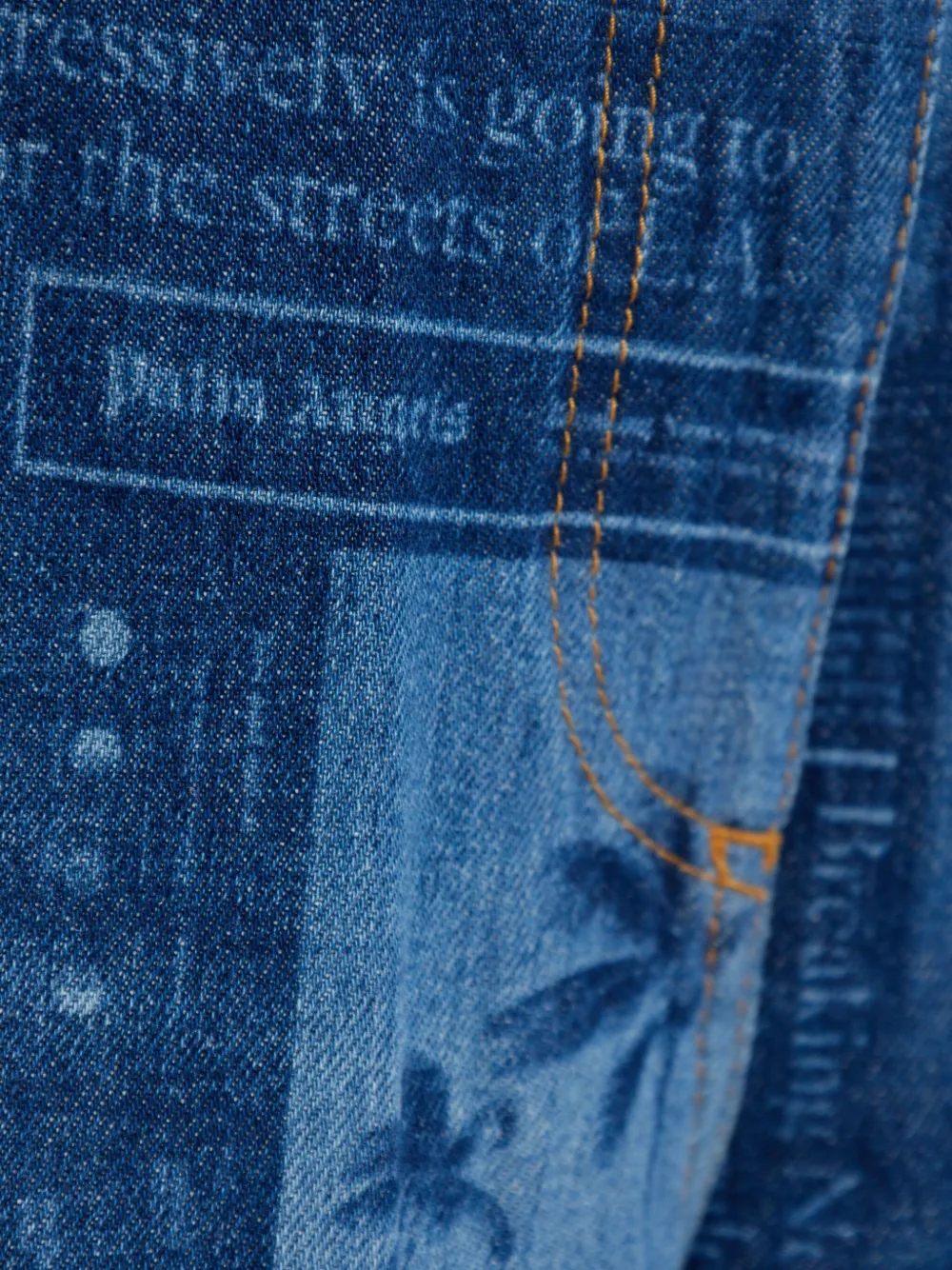 Palm Angels newspaper-print cotton jeans Blauw