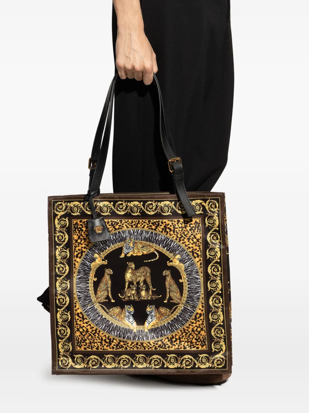 Versace Barok shopper met dierenprint Zwart