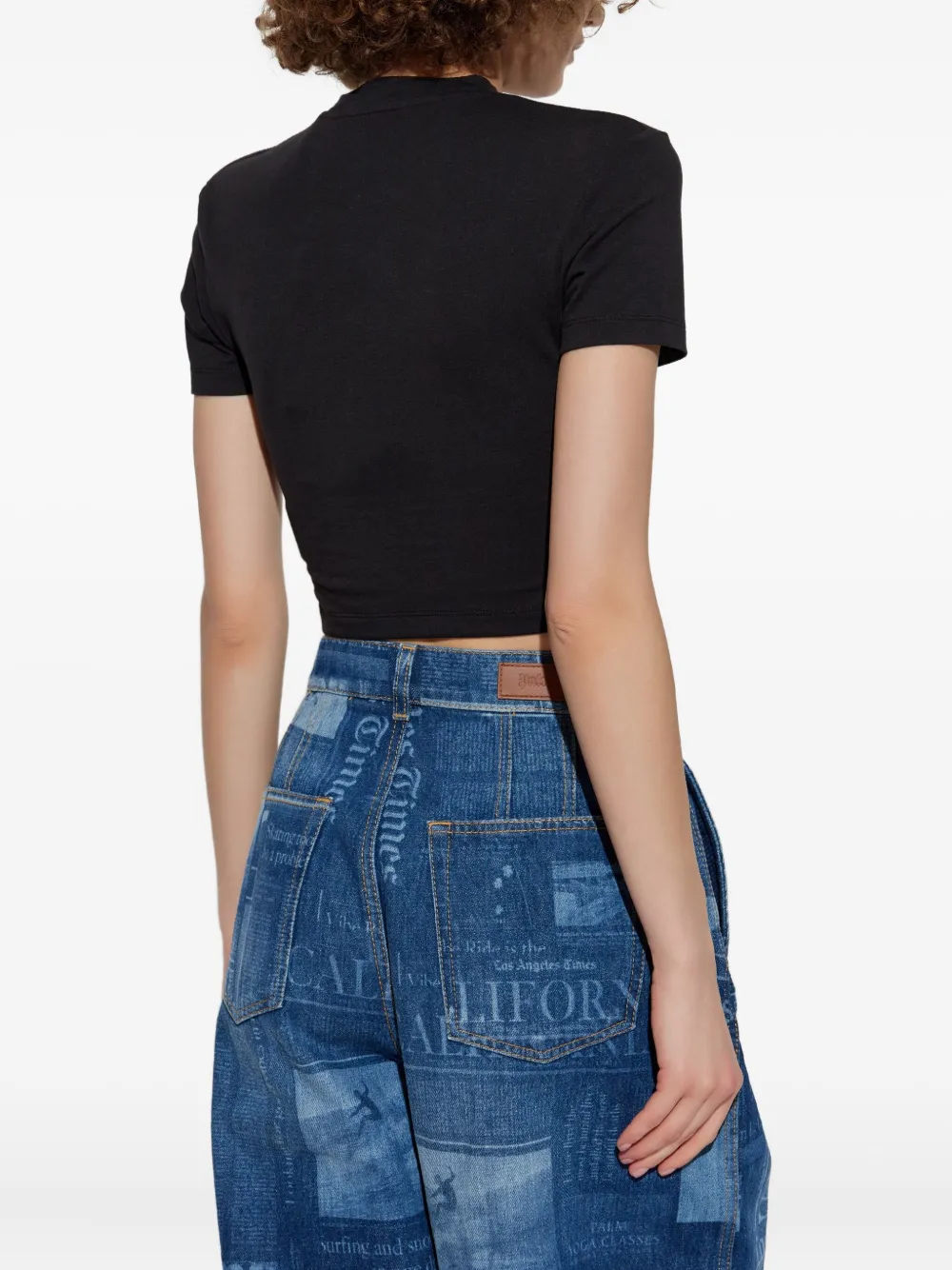 Palm Angels logo-print cropped T-shirt Zwart
