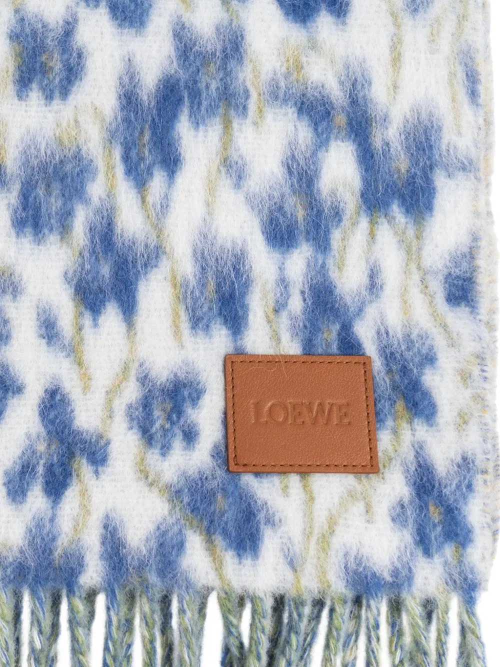 LOEWE floral-print fringed scarf - Blauw