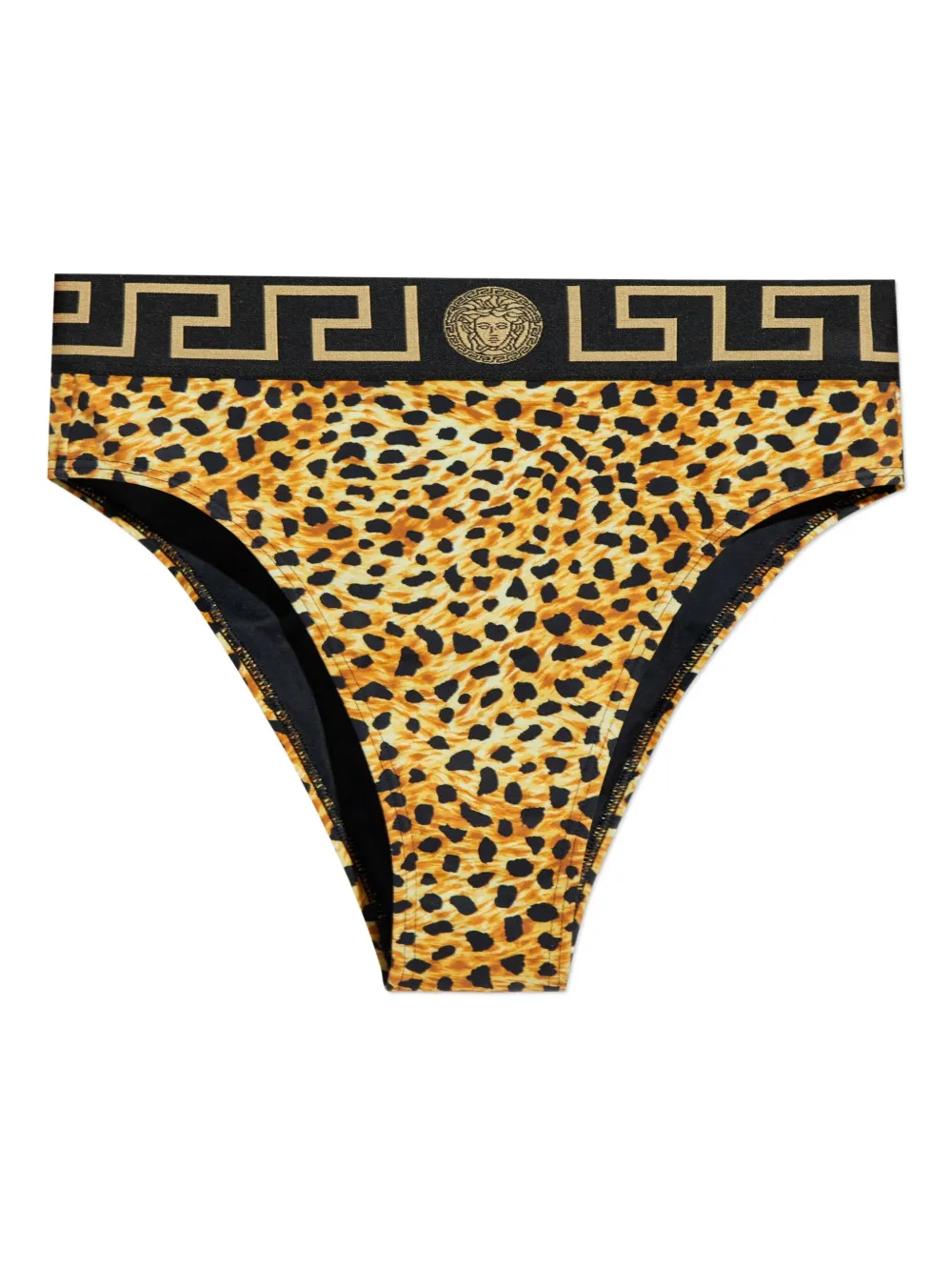 Versace Greek-key Leopard-print Bikini Bottom In Brown