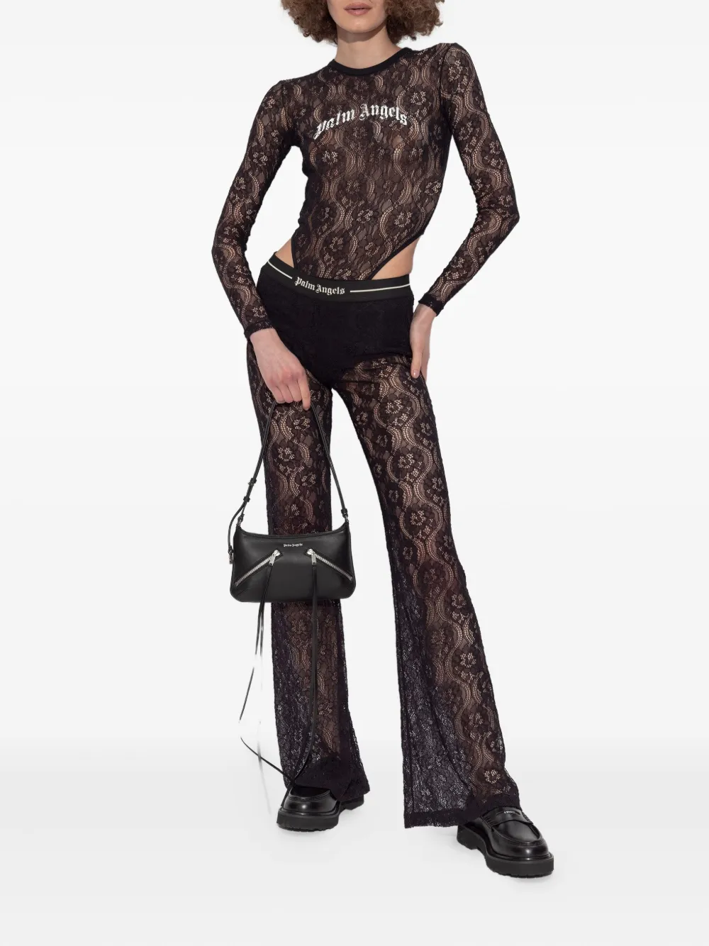 Palm Angels lace logo bodysuit Zwart