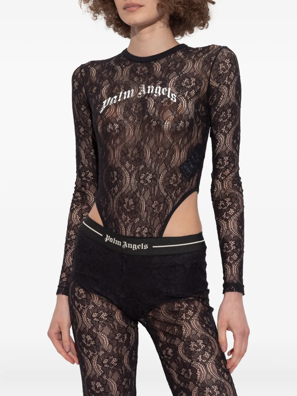 Palm Angels lace logo bodysuit Zwart