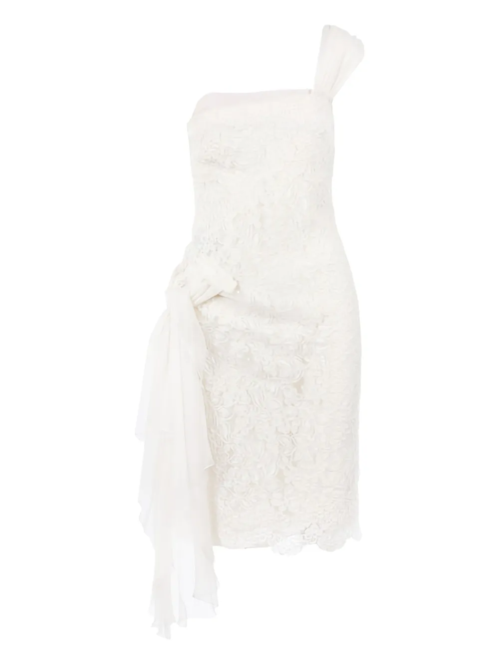 Valentino Garavani floral lace one-shoulder midi dress Wit