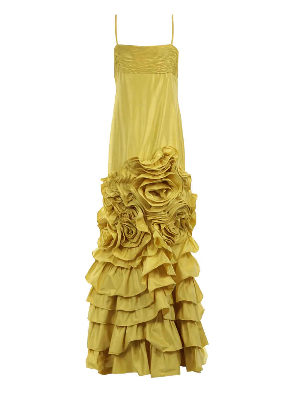 Valentino Garavani pleated rose-embellished midi dress Geel
