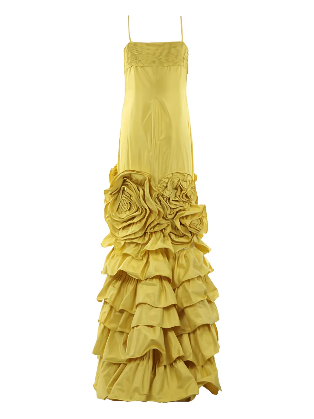Valentino Garavani pleated rose-embellished midi dress Geel