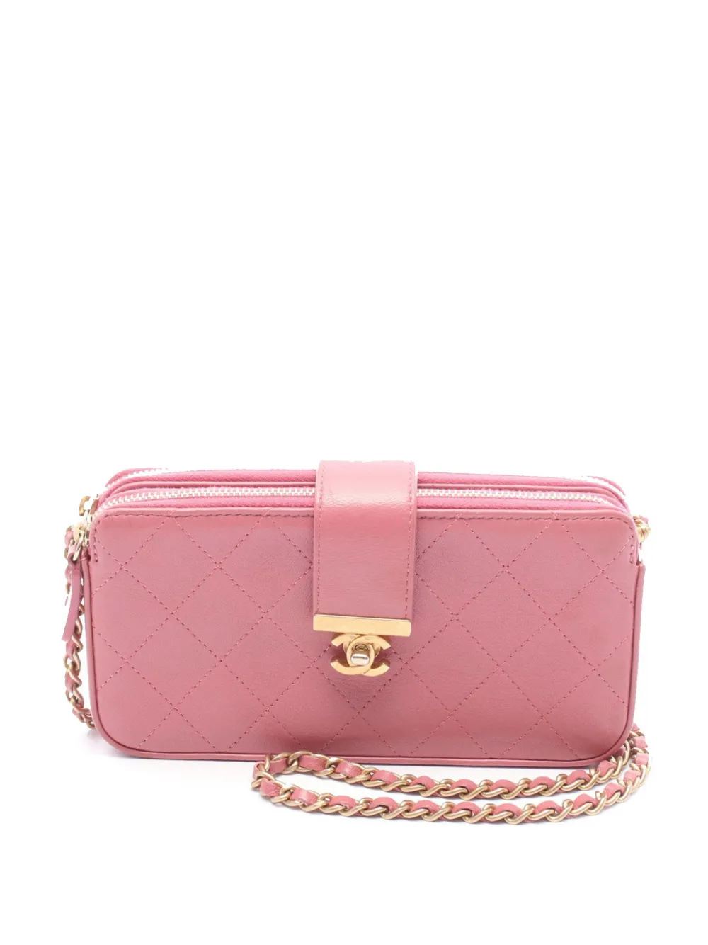 CHANEL Pre-Owned 2018-2019 CC Quilted Calfskin Double Zip Clutch with CHANEL Pre-Owned 2018-2019 CC Quilted Calfskin Double Zip Clutch with
