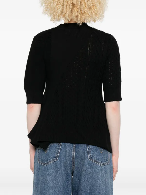 sacaiサカイ　ファー付きケーブルニット Sacai ケーブルニット フレアトップ | ブラック | FARFETCH JP