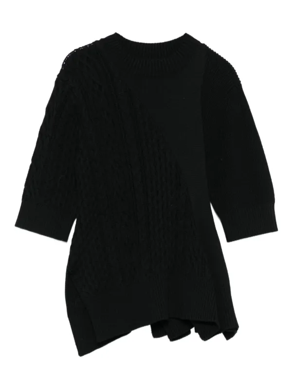 sacaiサカイ　ファー付きケーブルニット Sacai ケーブルニット フレアトップ | ブラック | FARFETCH JP