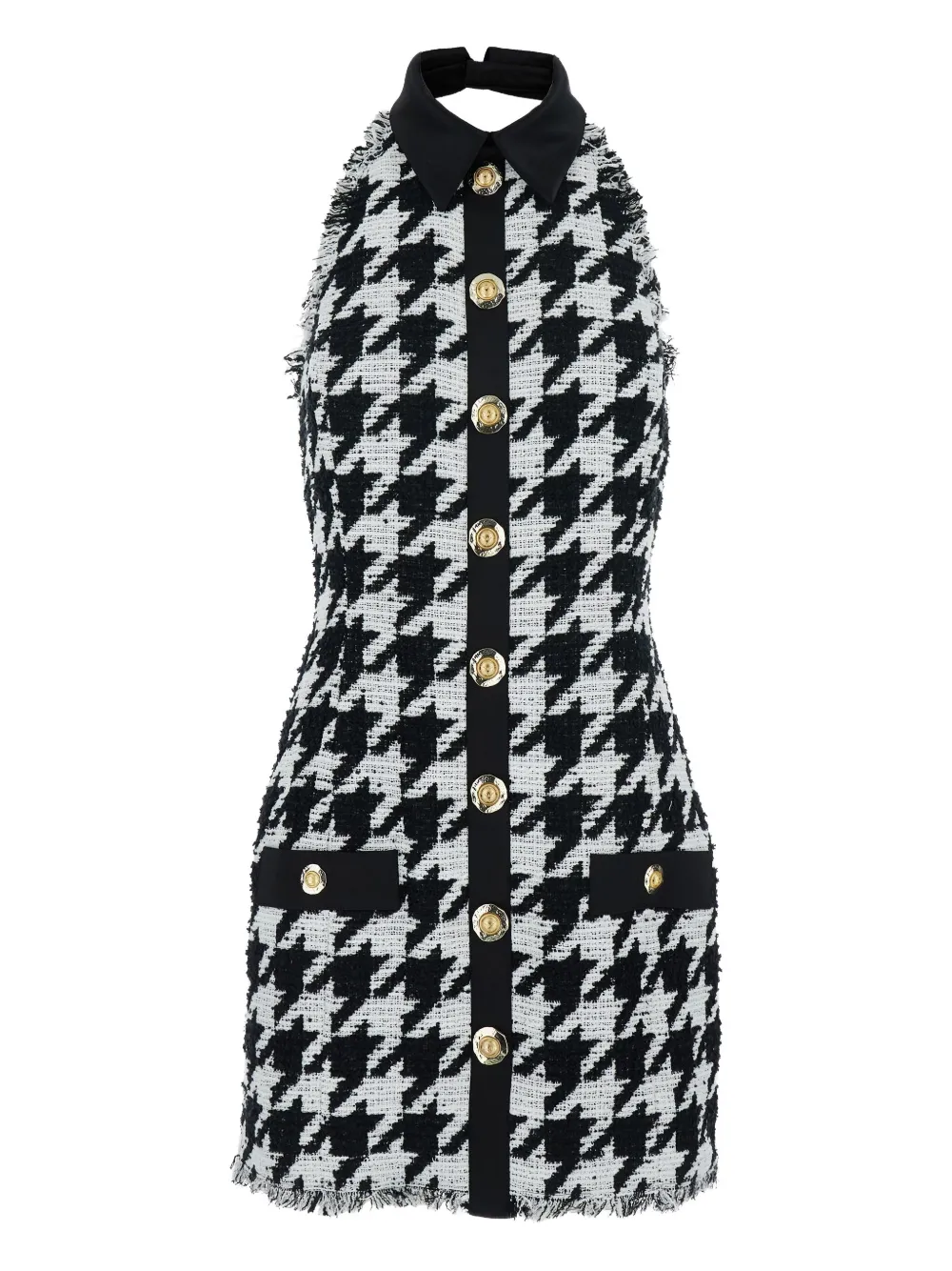 Balmain houndstooth button-detailed mini dress - ブラック Balmain houndstooth button-detailed mini dress - ブラック