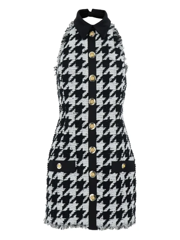 knee length dresses for ladies Buttoned Halterneck Short Dress main image 0