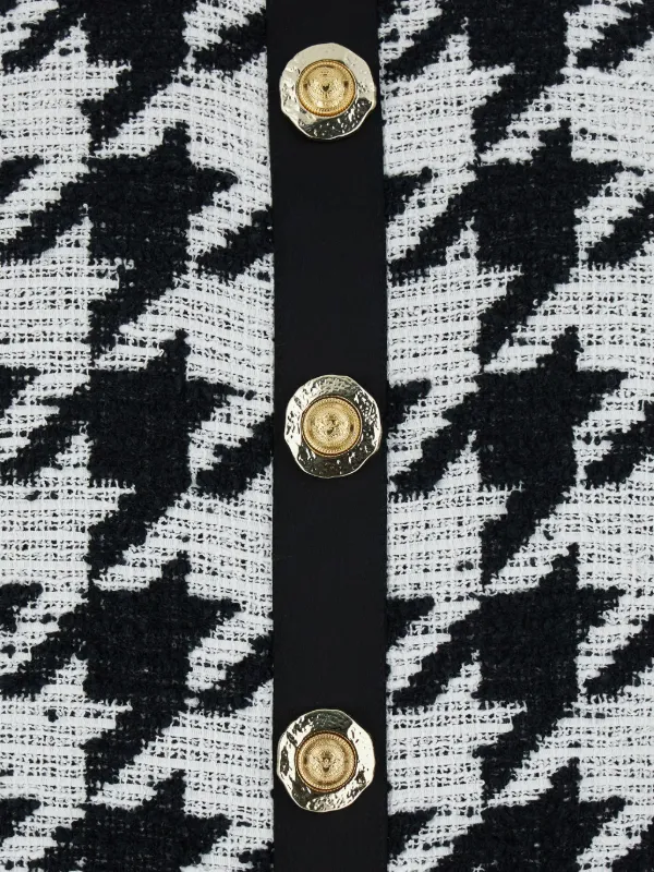 Balmain Houndstooth button-detailed Mini Dress | Black | FARFETCH GE