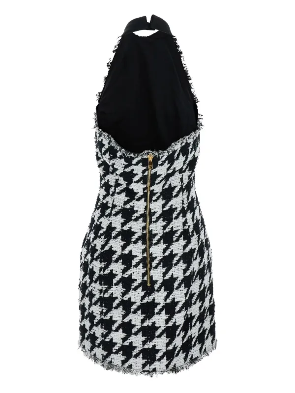 knee length dresses for ladies BALMAIN WOMEN Houndstooth Short Dress – MAISONDEFASHION.COM