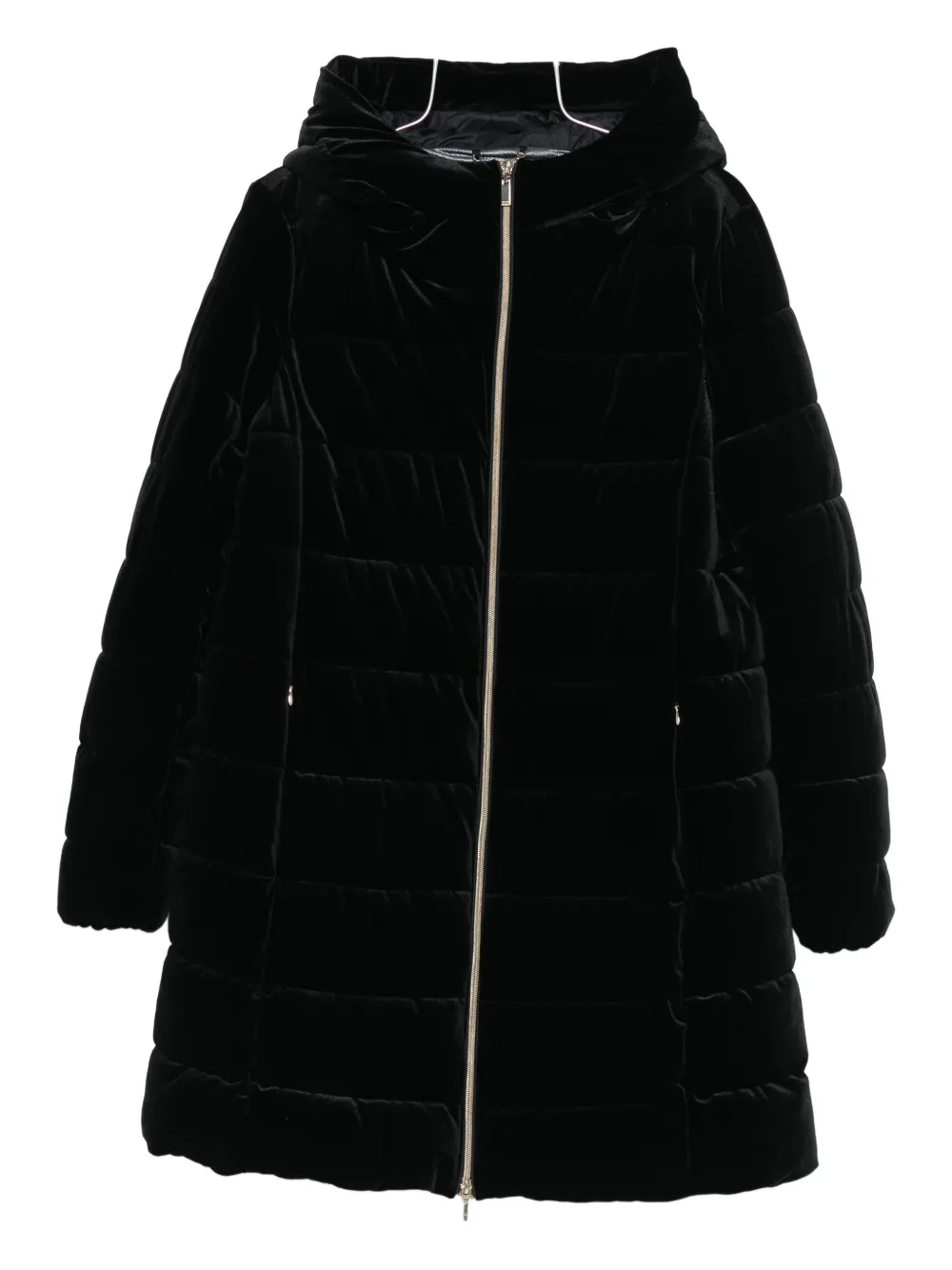 Geox Quilted Velvet Hooded Coat In Black