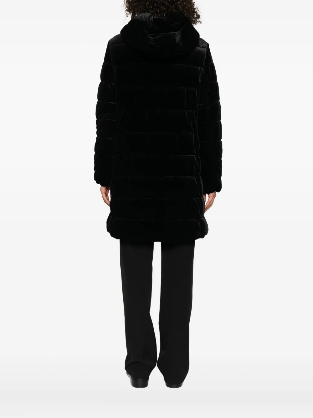 Geox Quilted Velvet Hooded Coat In Black