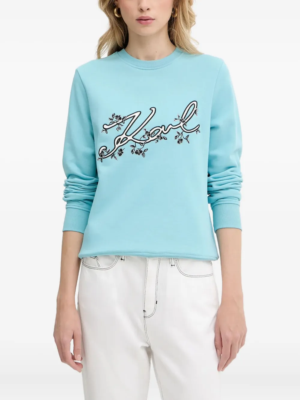 Karl Lagerfeld Sweater met geborduurde bloemen Blauw