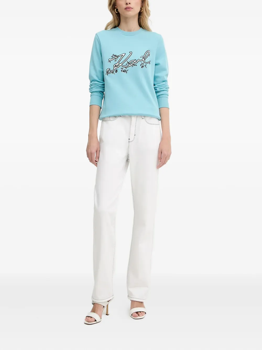 Karl Lagerfeld Sweater met geborduurde bloemen Blauw