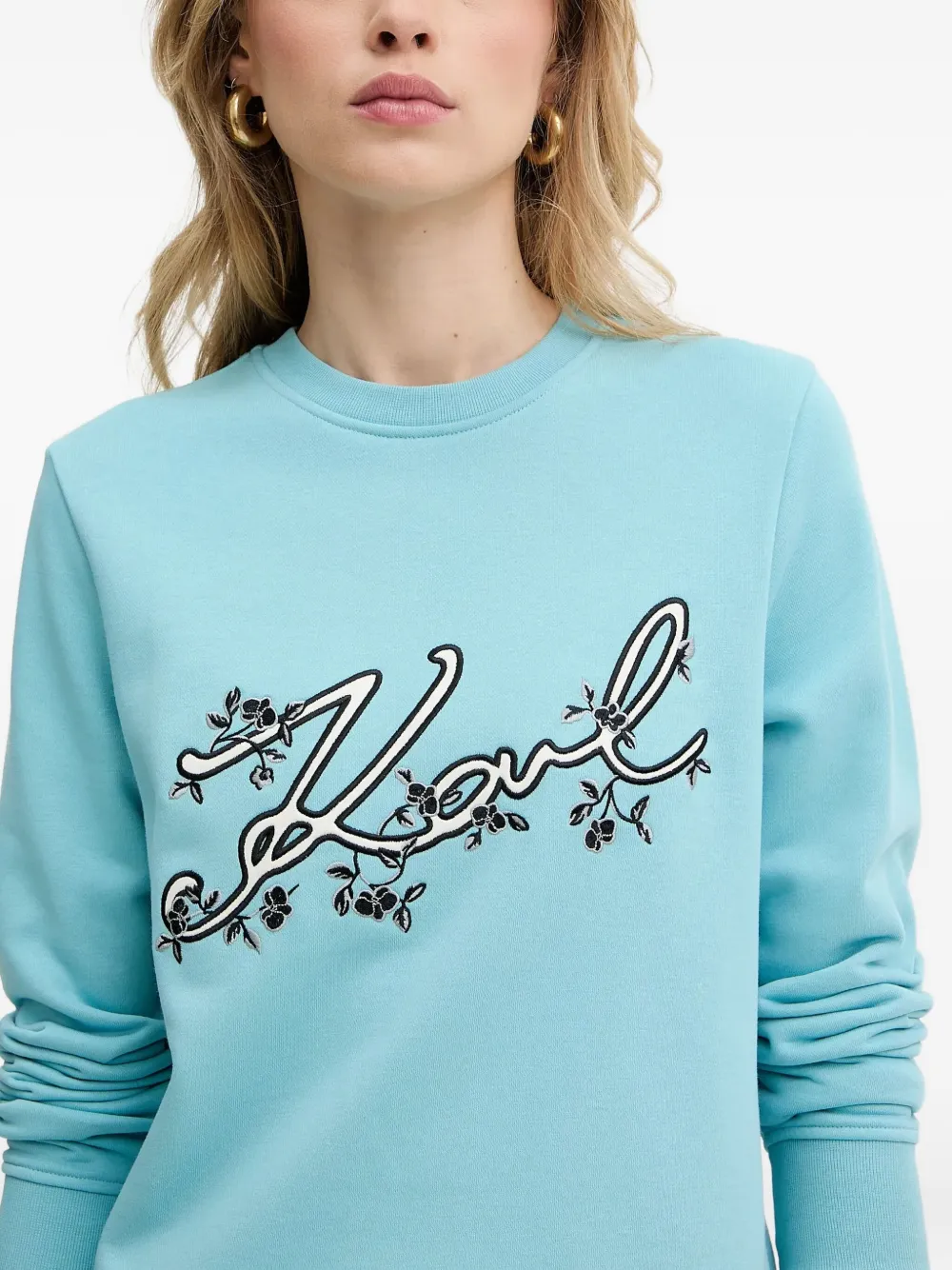 Karl Lagerfeld Sweater met geborduurde bloemen Blauw