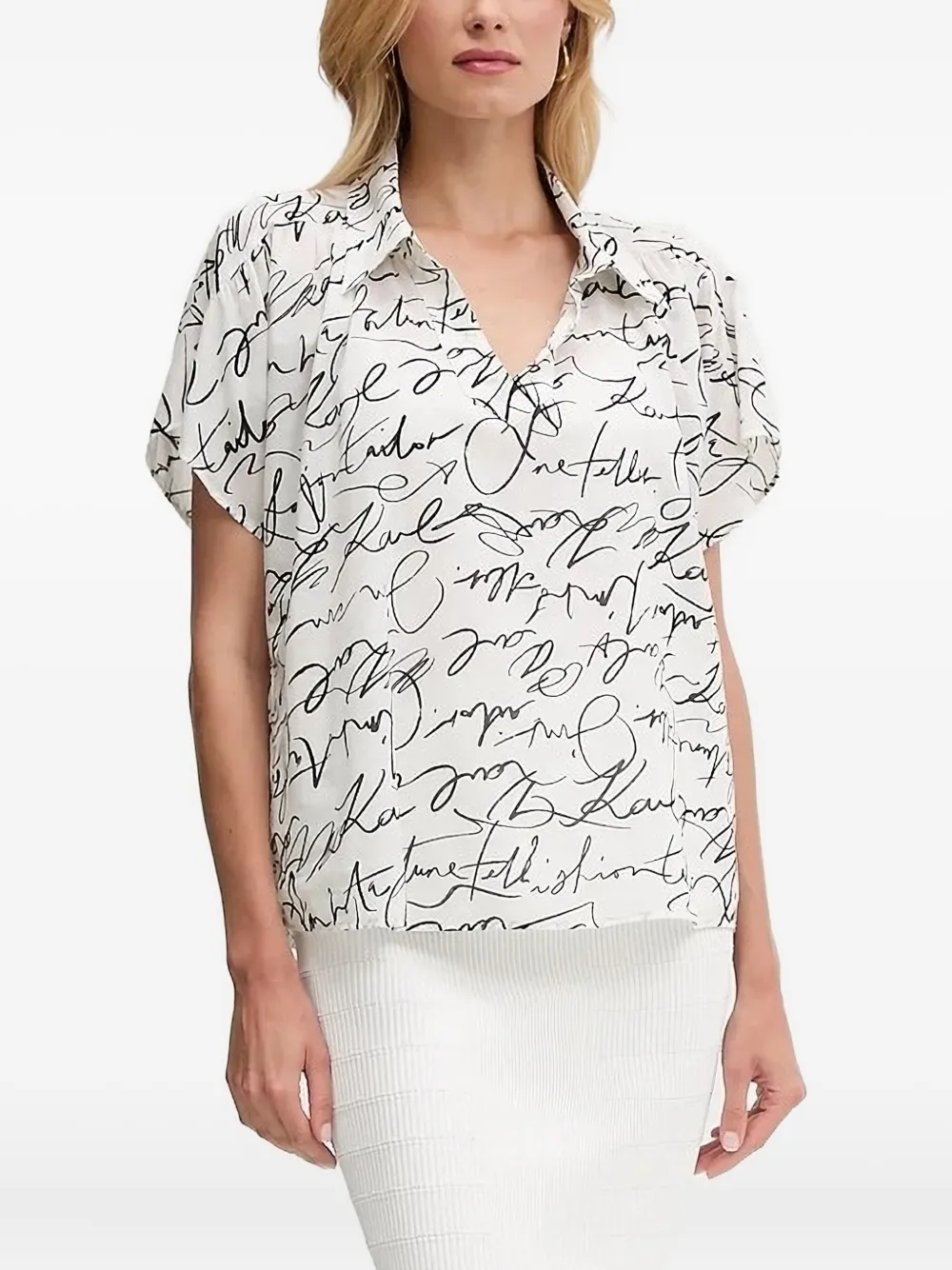 Karl Lagerfeld script-print short-sleeve top Wit