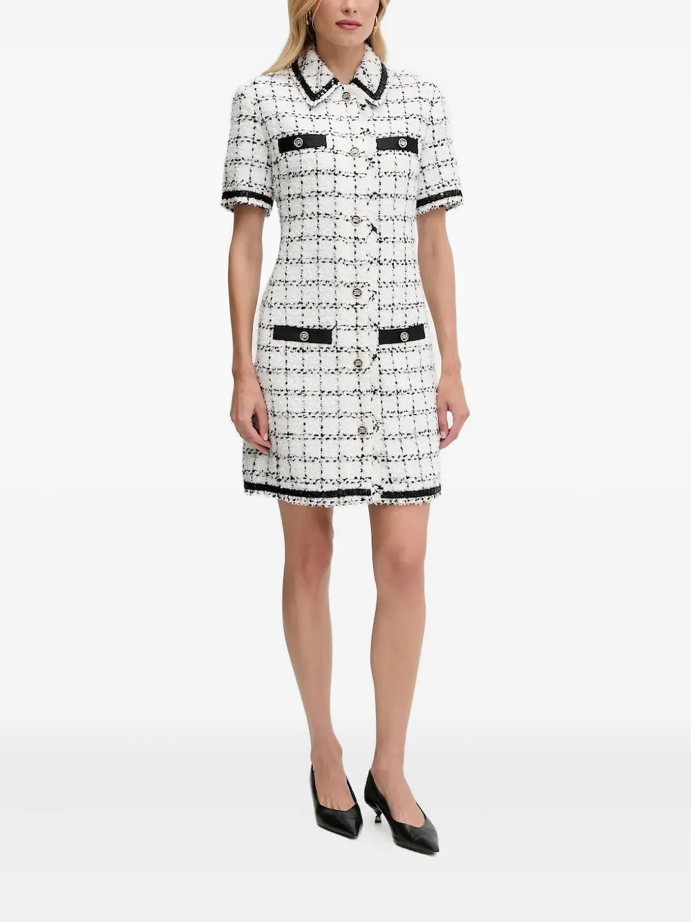 Karl Lagerfeld checked tweed mini shirt dress Wit