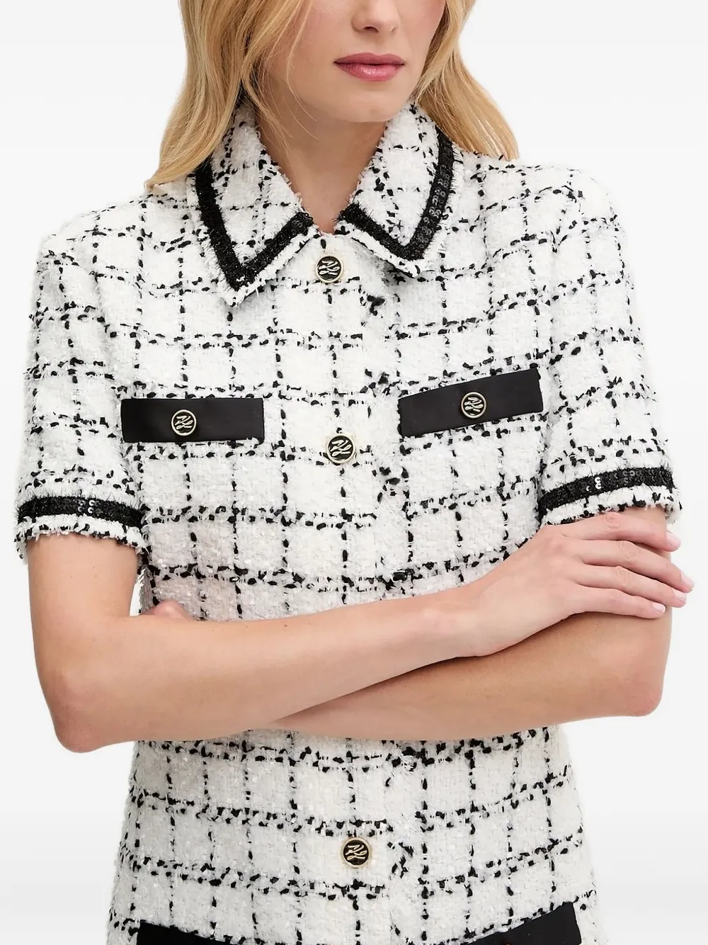 Karl Lagerfeld checked tweed mini shirt dress Wit