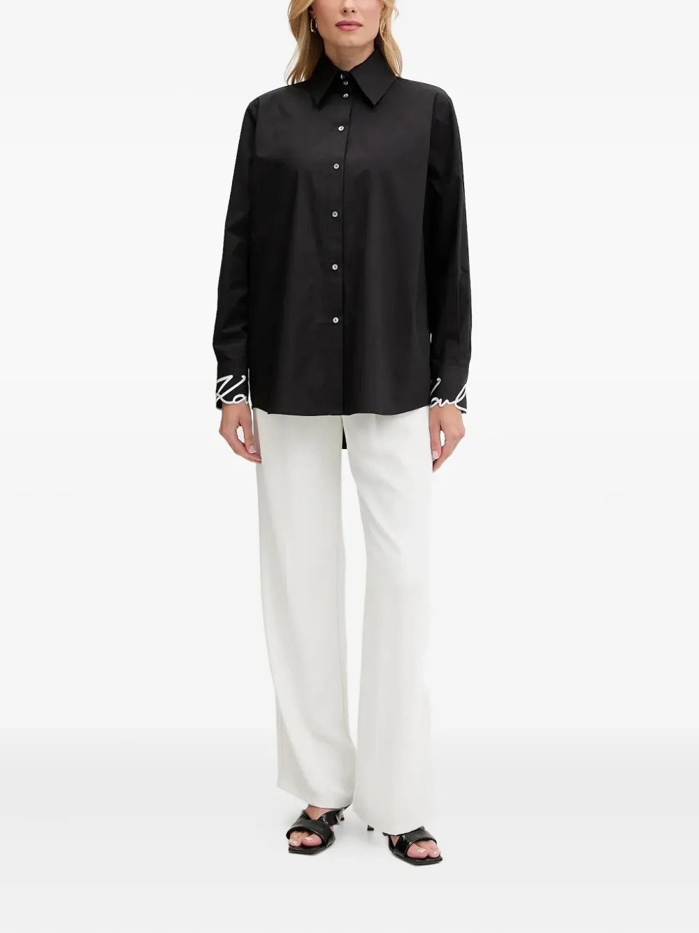 Karl Lagerfeld embroidered-cuff shirt - Zwart