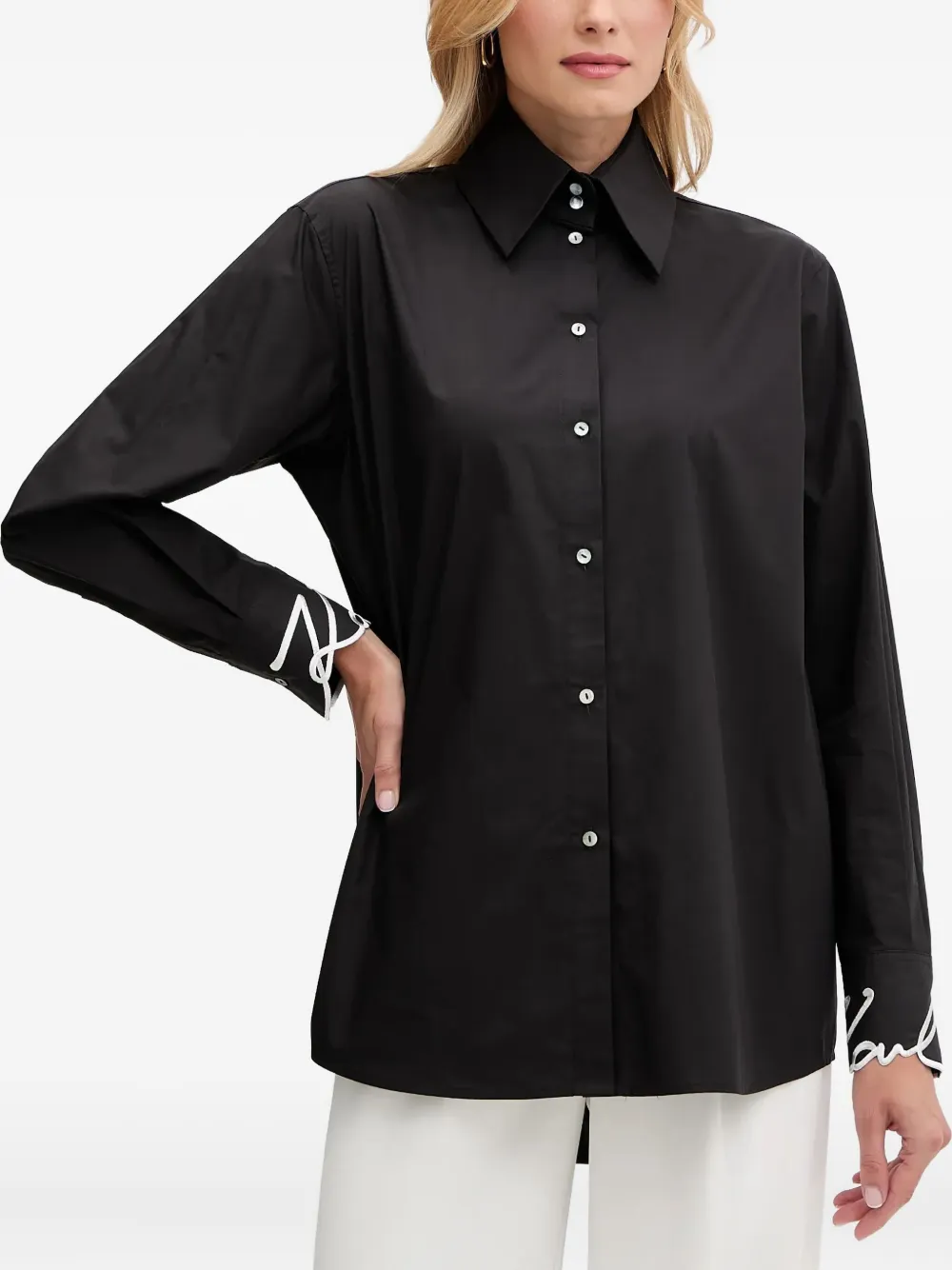 Karl Lagerfeld Blouse met borduurwerk op de manchetten Zwart