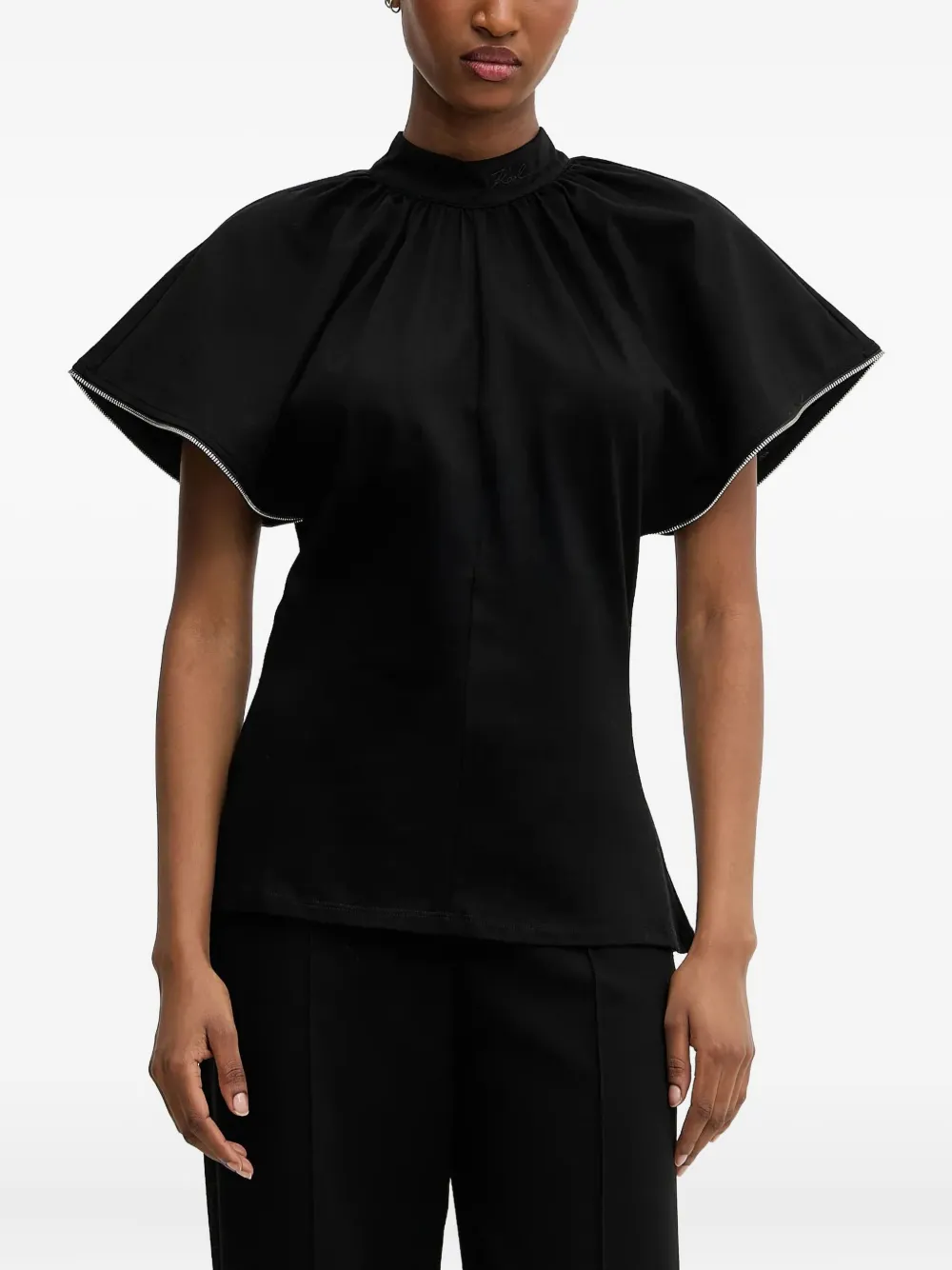 Karl Lagerfeld Blouse met hoge hals en rits Zwart