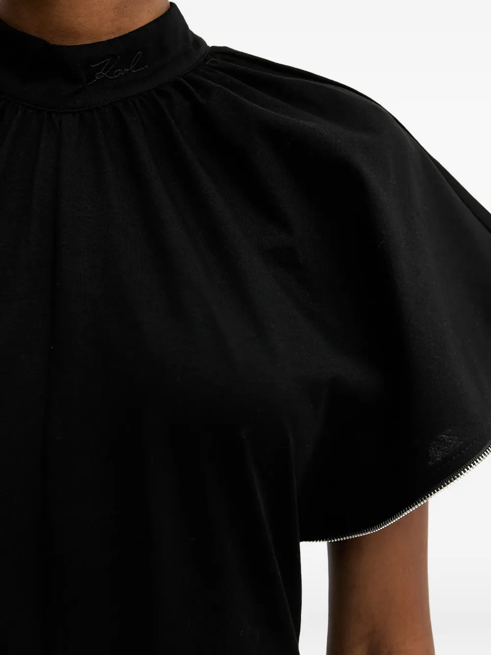 Karl Lagerfeld Blouse met hoge hals en rits Zwart