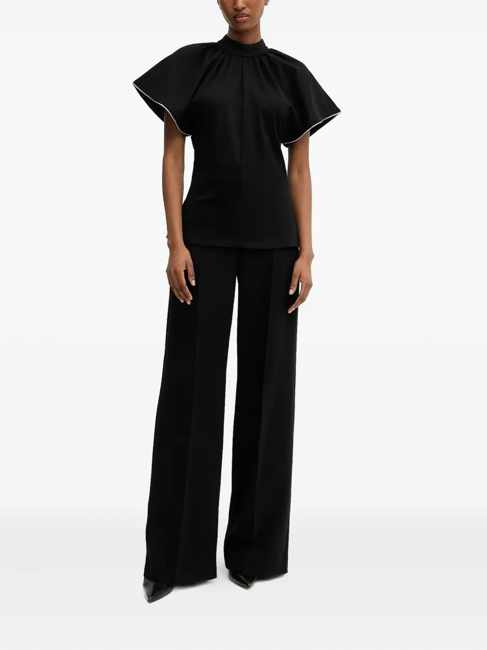 Karl Lagerfeld high-neck zip-trimmed blouse - Zwart