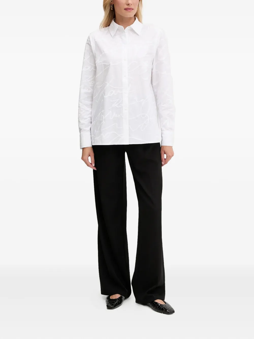 Karl Lagerfeld embroidered-logo long-sleeve shirt - Wit